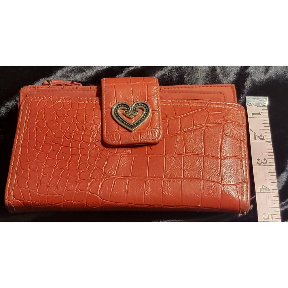 Wallet Clutch Organizer Red Authentic Crunch Leather pen card slot heart detail